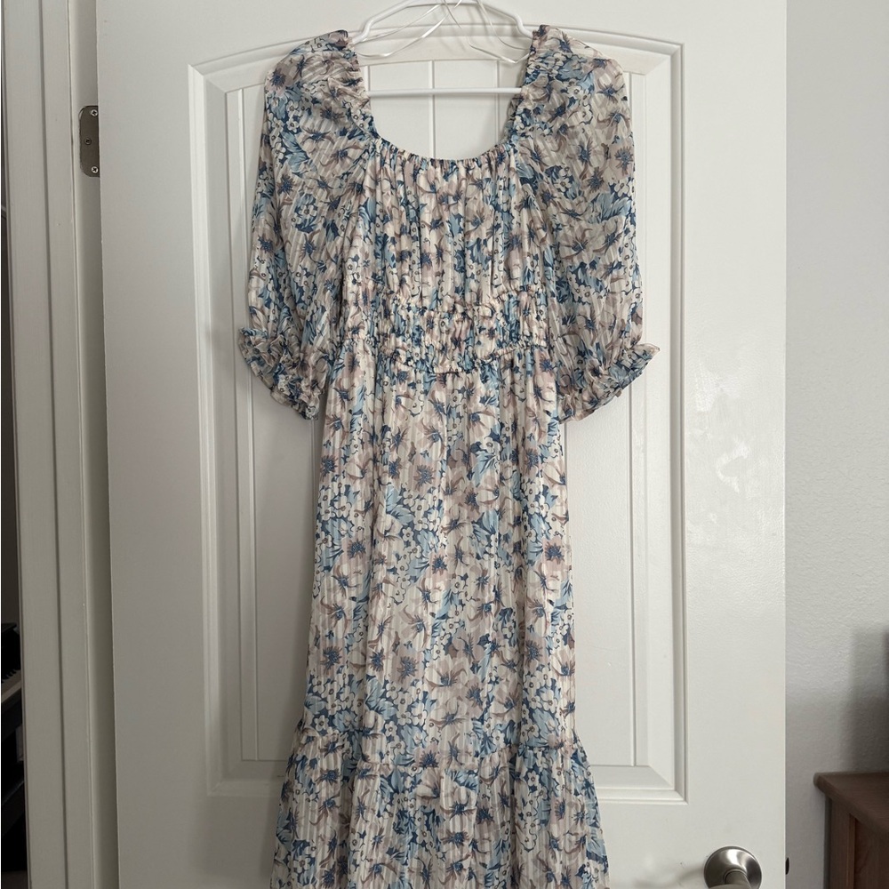 Floral Blue and Cream Women's Dress